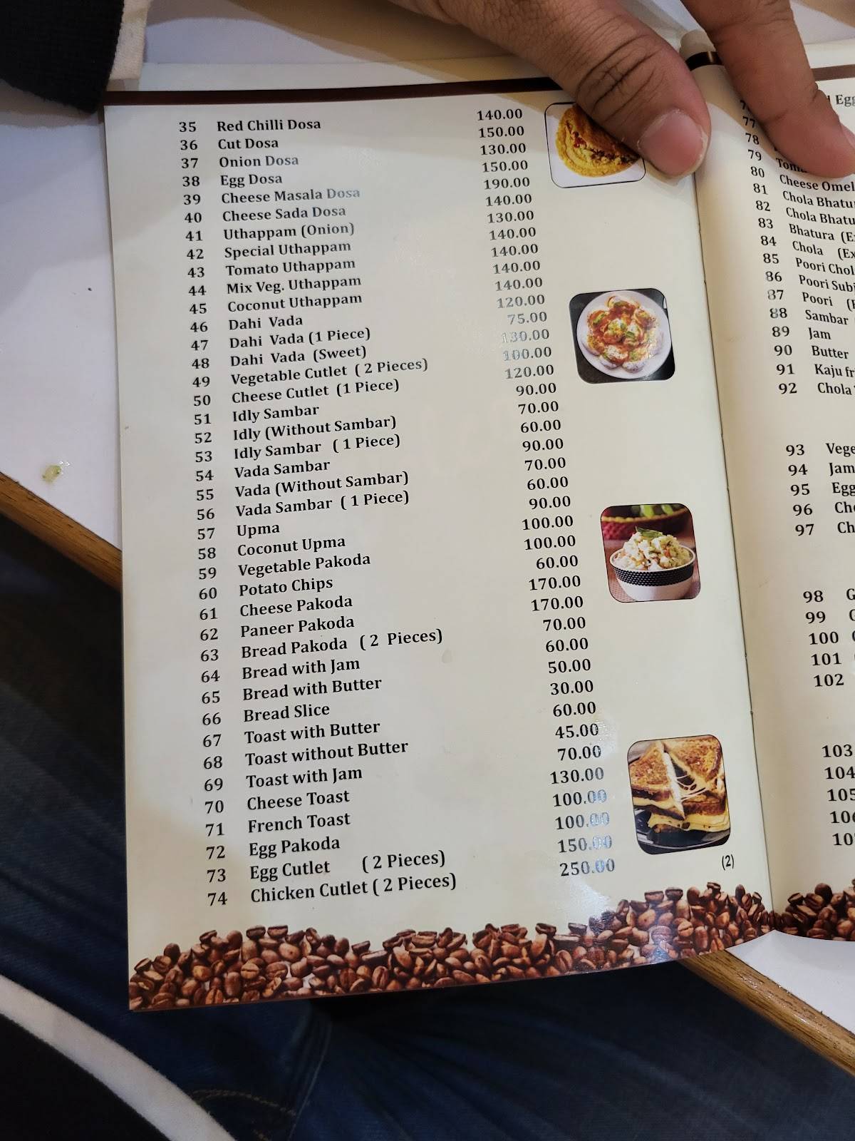 Indian Coffee House menu