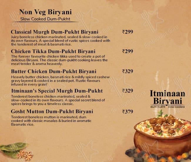 Itminaan Matka Biryani - Slow Cooked menu