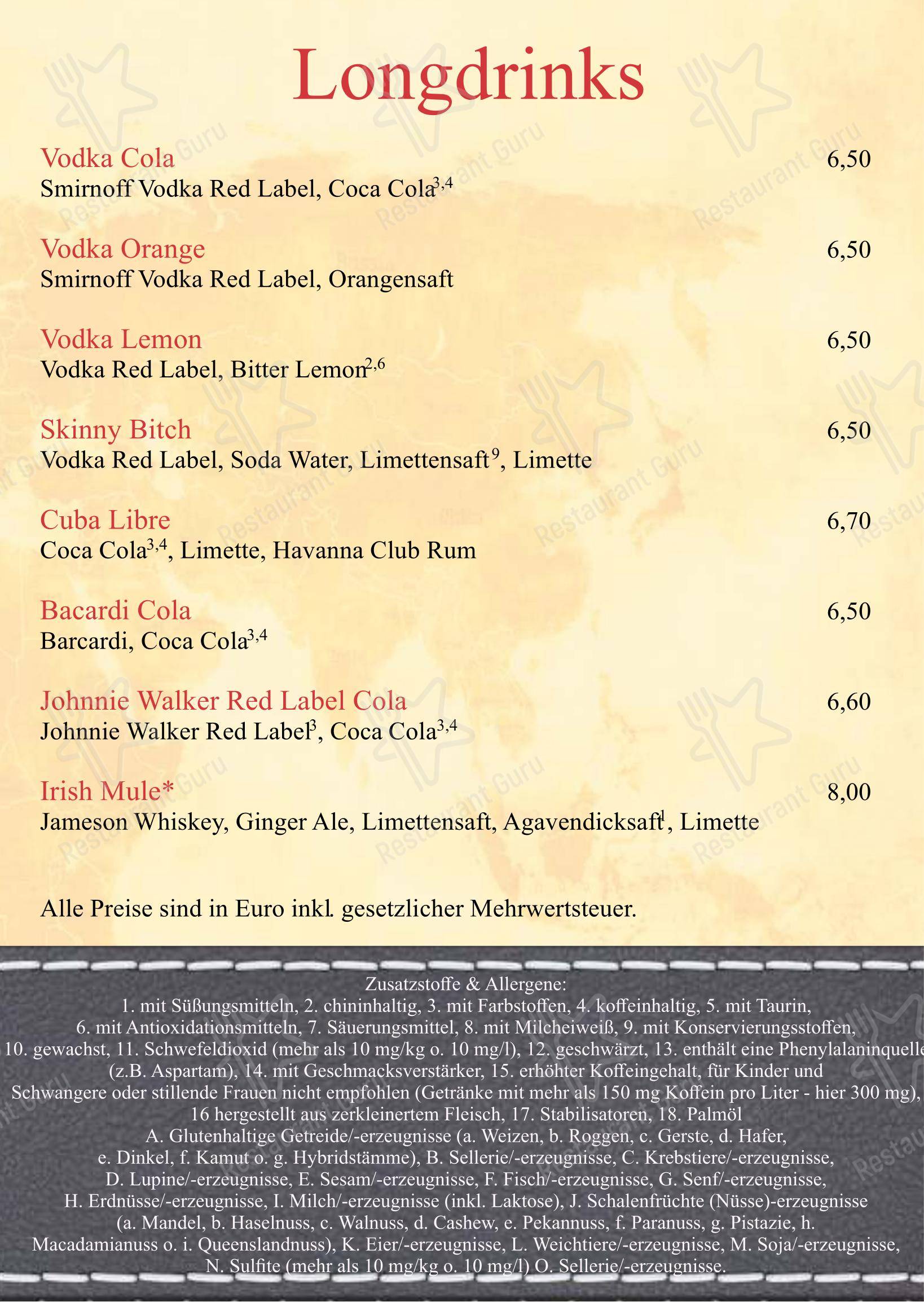 Menu pour Restaurant Journal restaurant