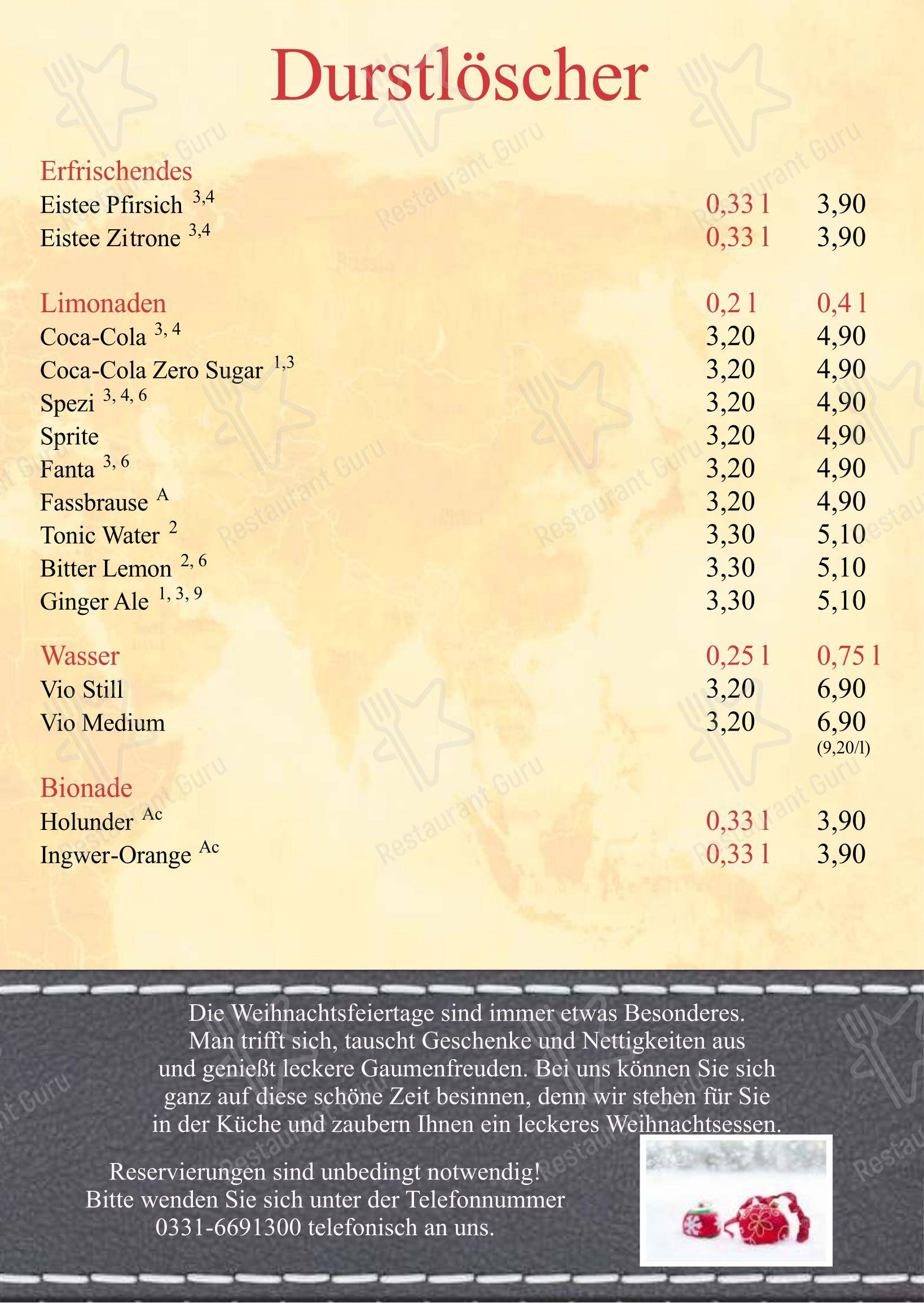 Menu bar pour Restaurant Journal dans Potsdam