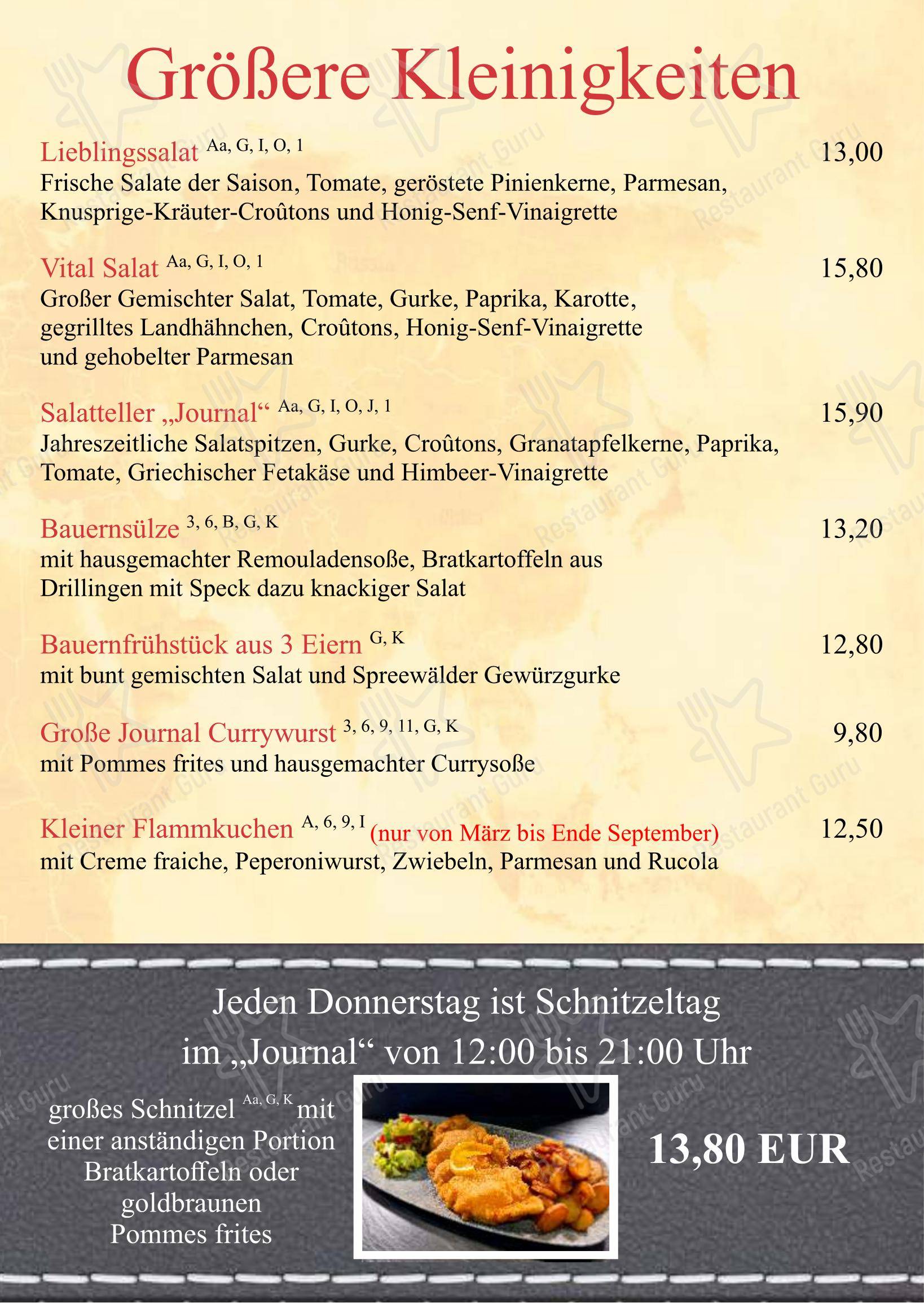 Restaurant Journal dans Potsdam - Menu
