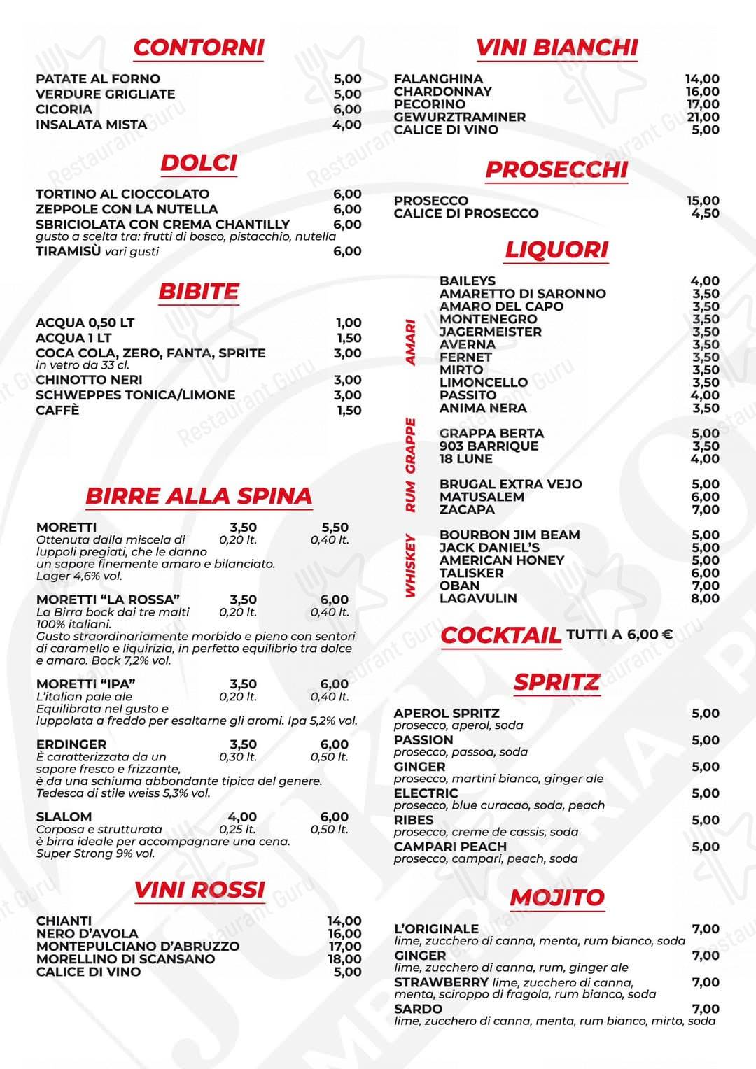 Menu di Jukebox Hamburgeria - Pinseria