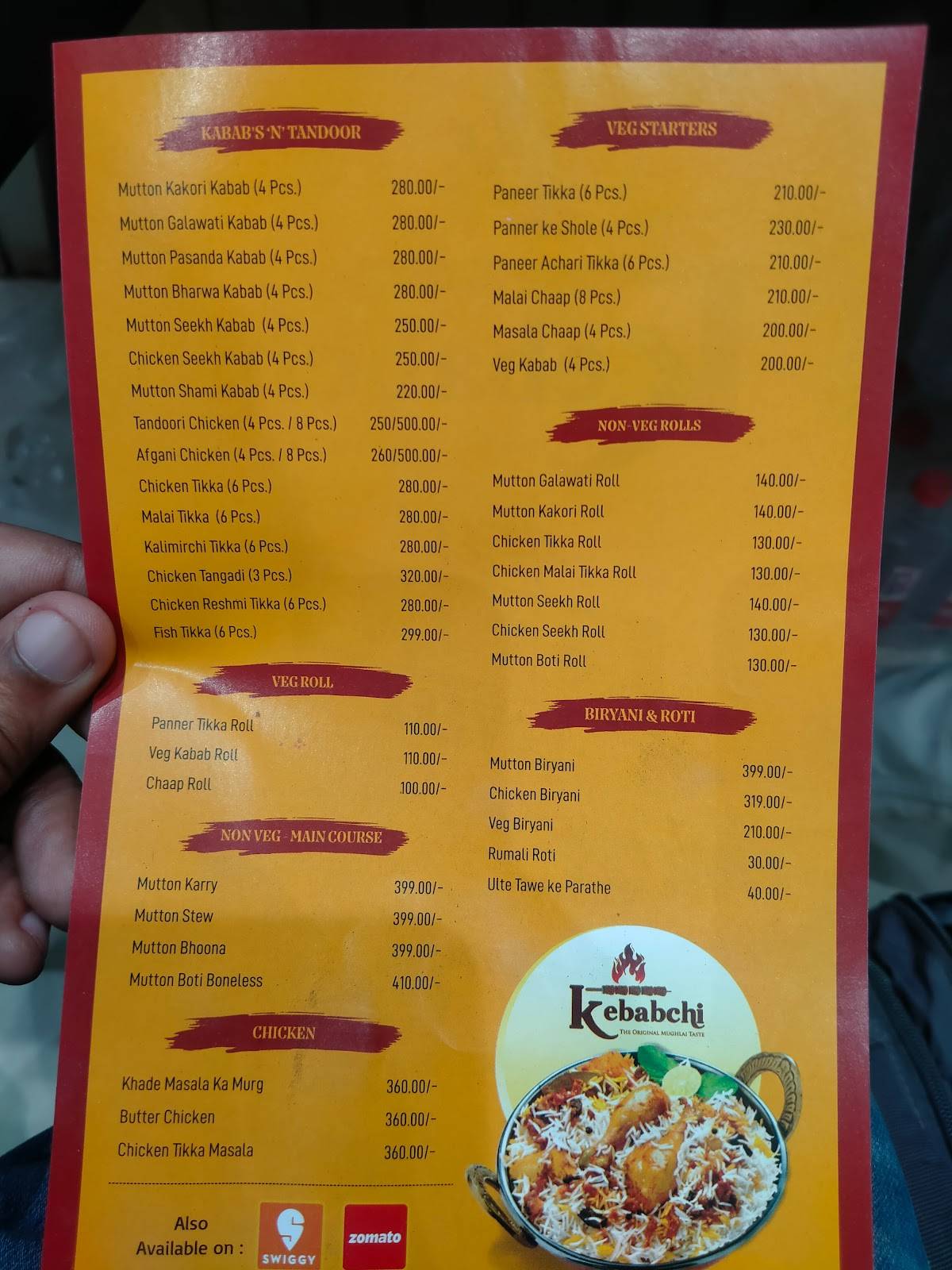 Kebabchi menu