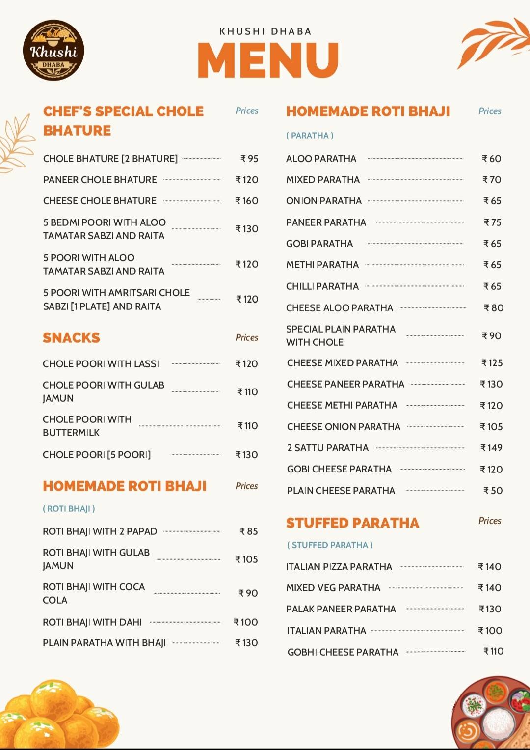 Khushi dhaba menu