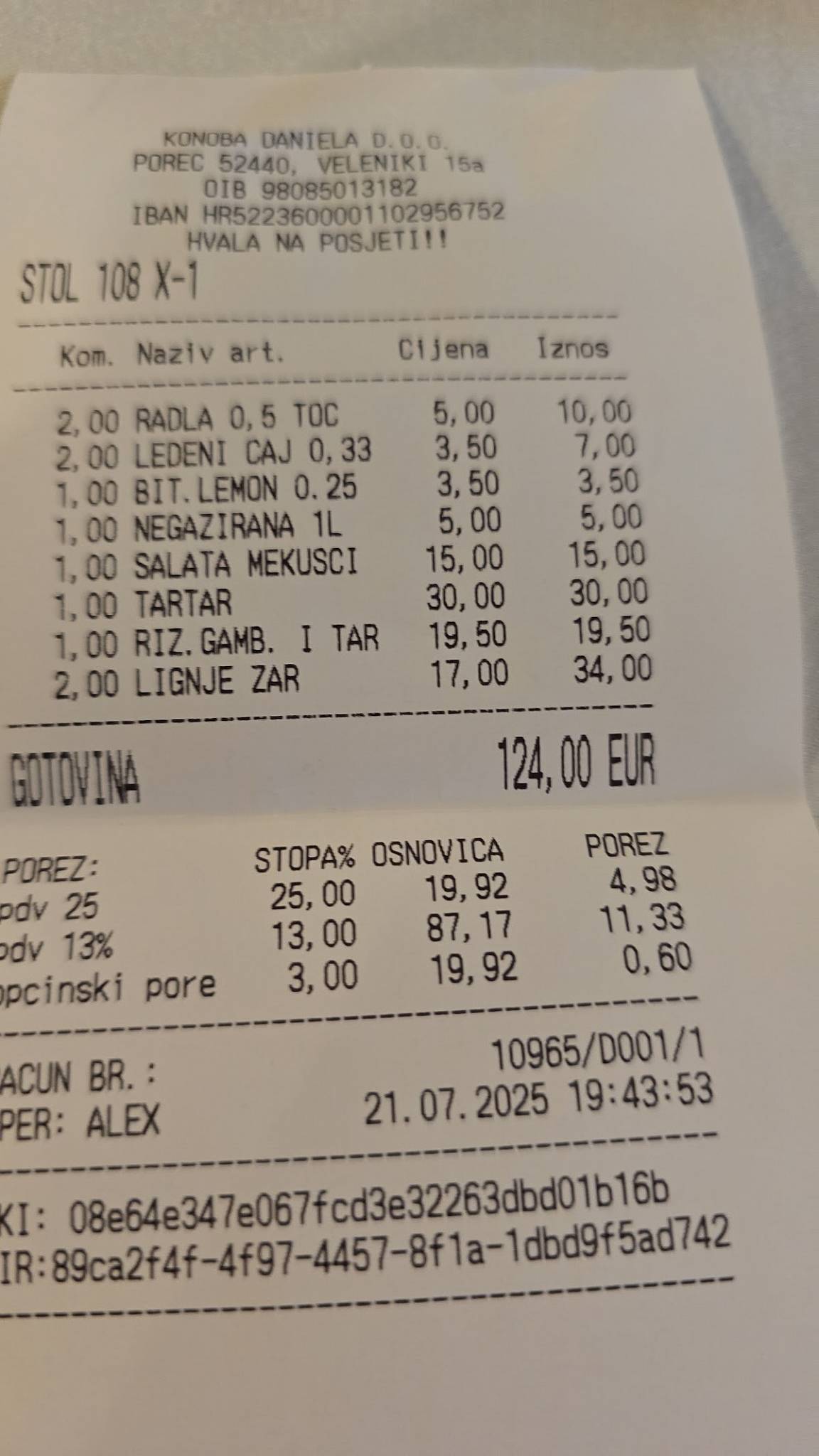 Menu di Restaurant Konoba Daniela 