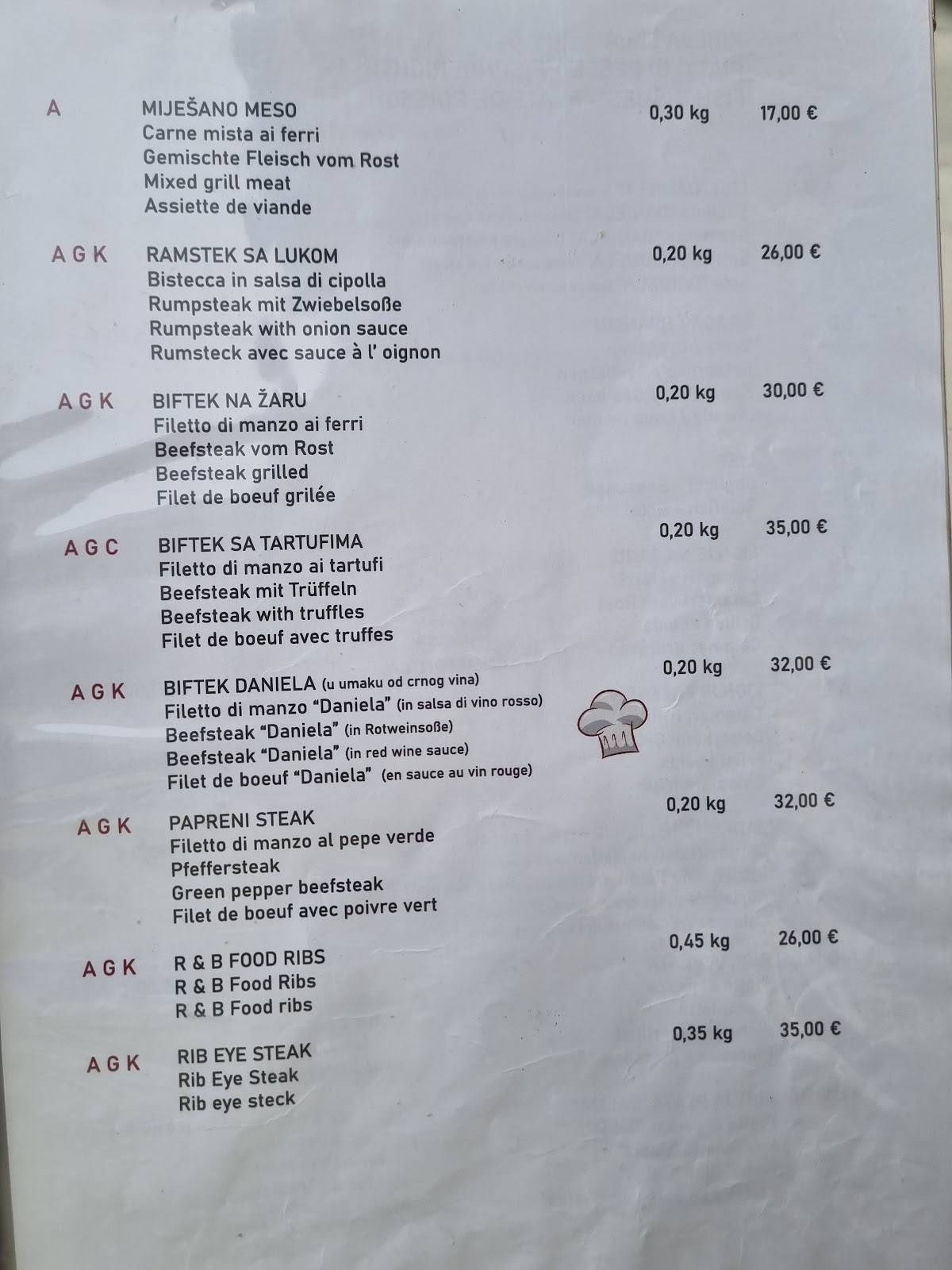 Menu di Restaurant Konoba Daniela 