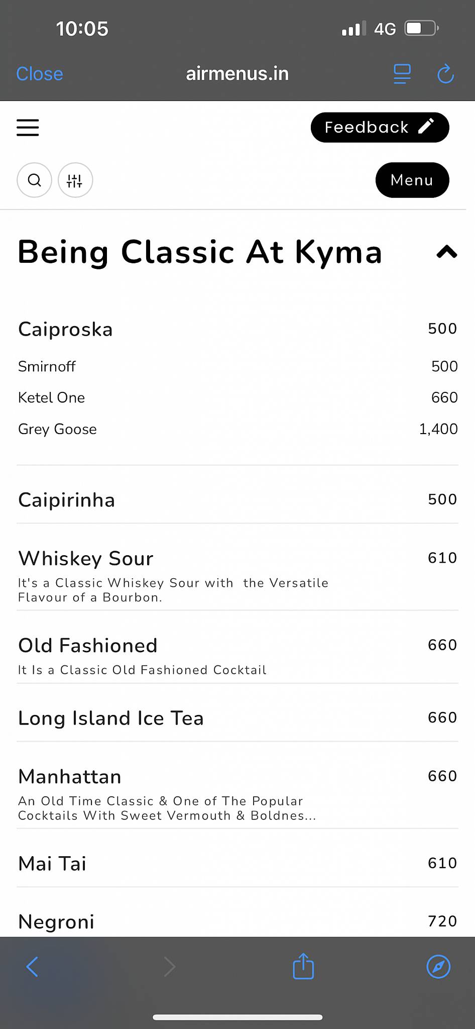 Kyma menu