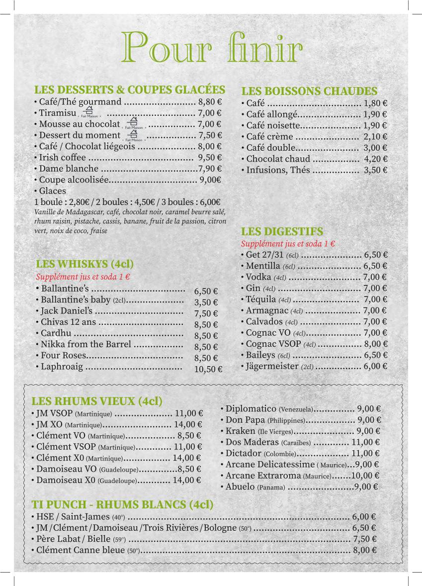 Menu de L'Excelsior Original Fouras