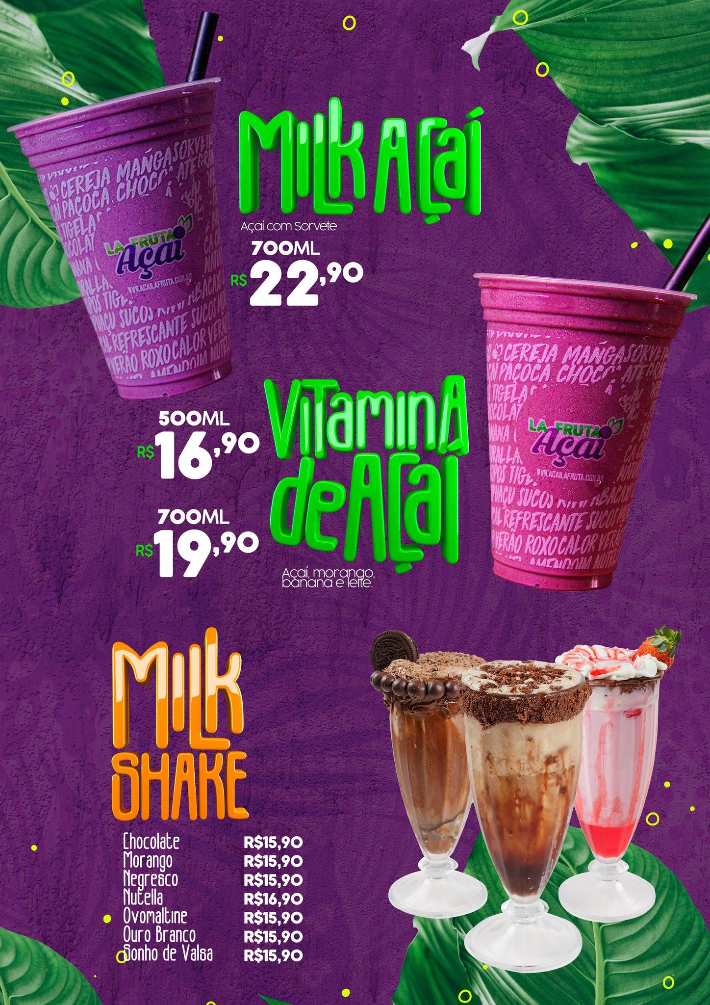 La Fruta Açaí Rio Verde cardápio