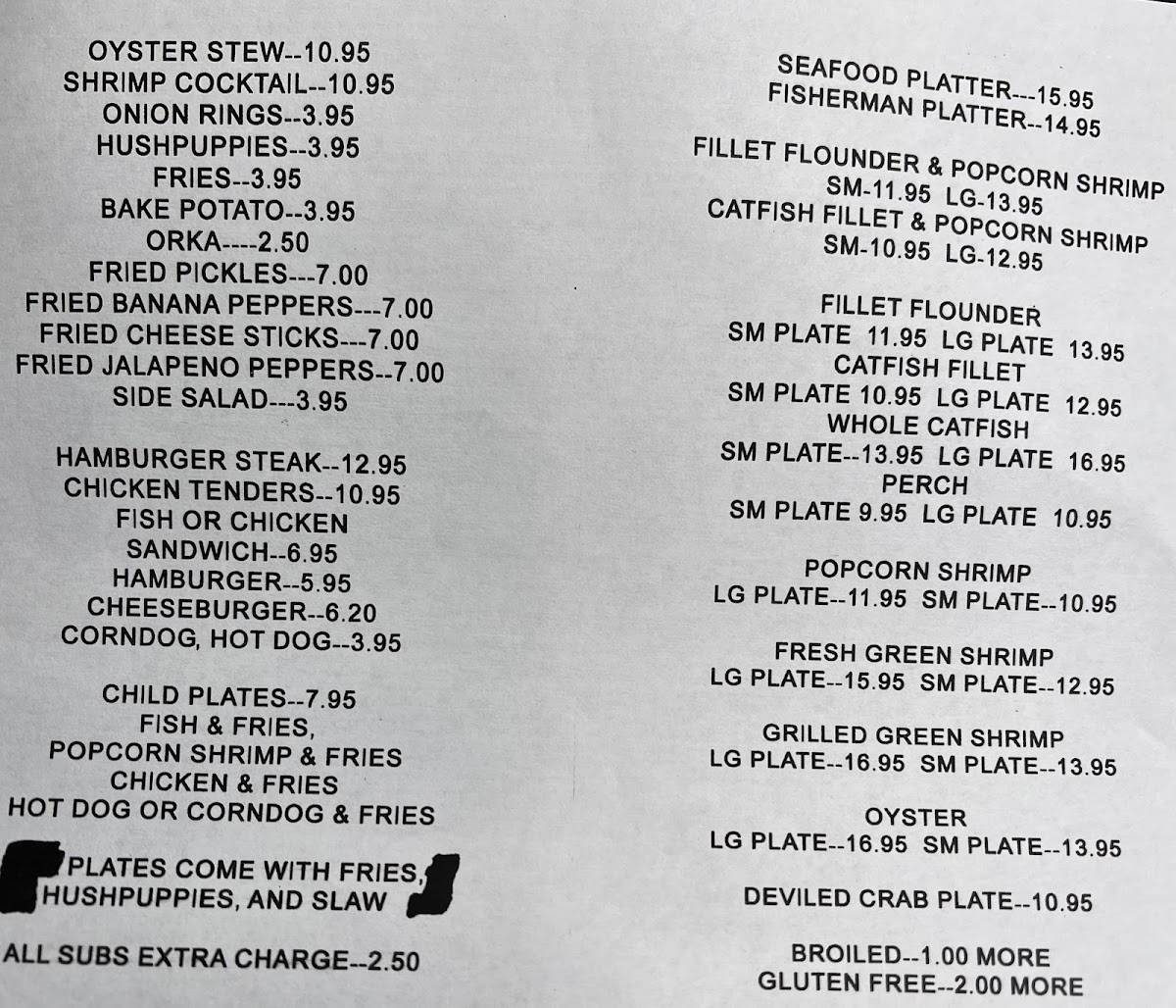 Menu at Lake Todd Fish Camp restaurant, Concord