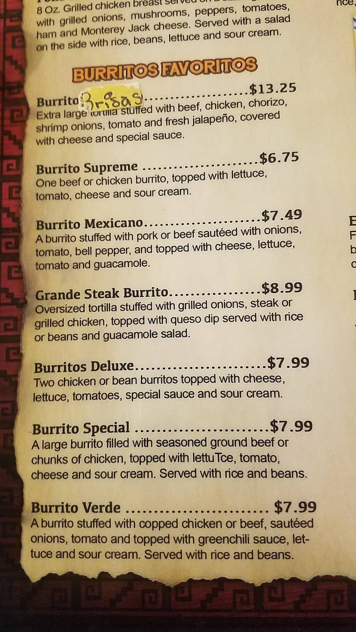 Menu at Las Brisas Mexican Restaurant, Jackson