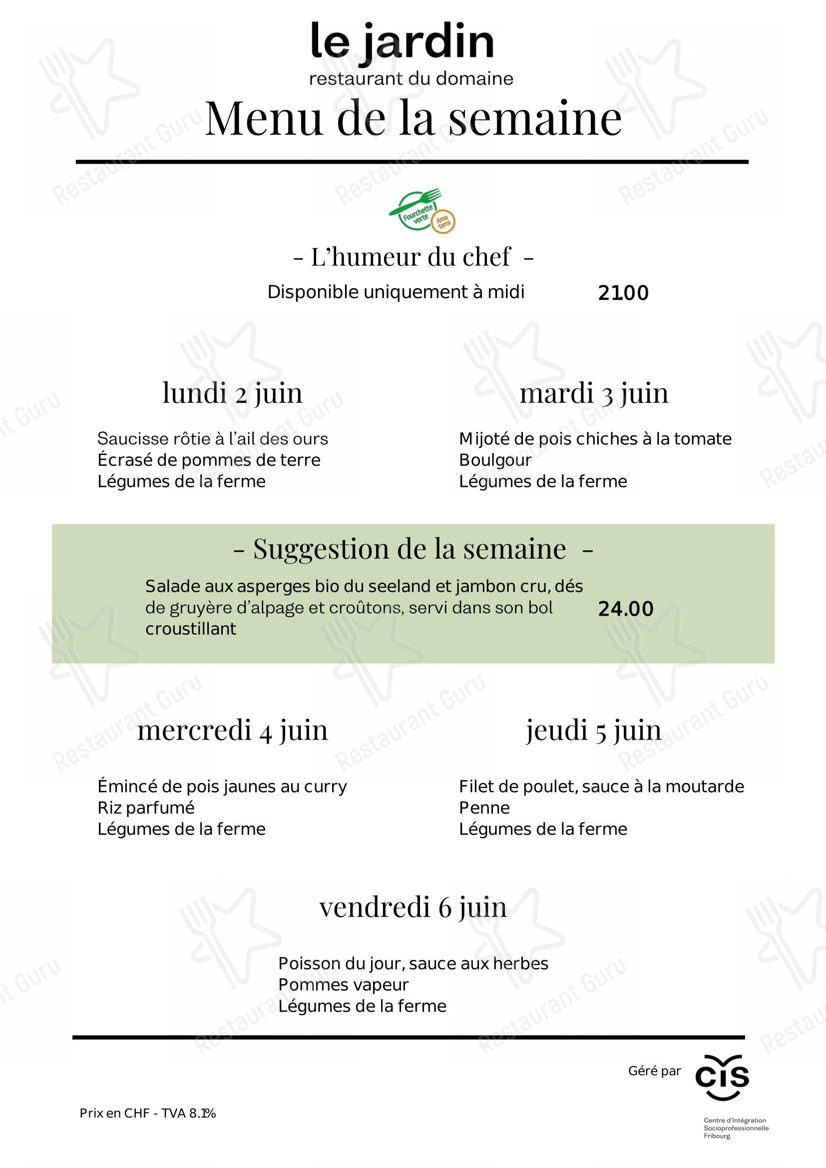 Menu di Restaurant Le Jardin - 菜单
