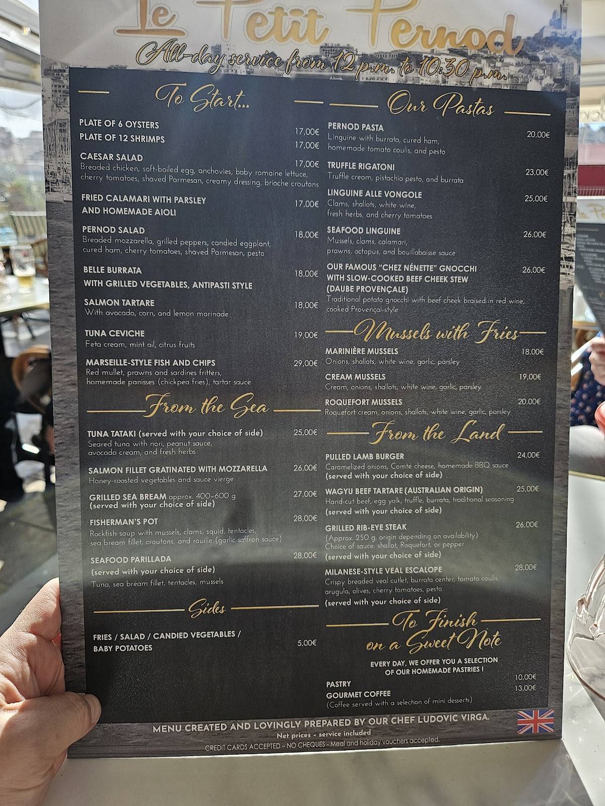 Menu de Le Miramar