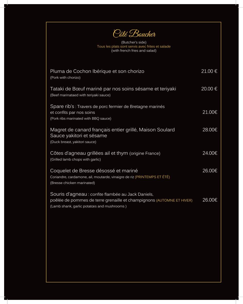 Menu de Le Paddock
