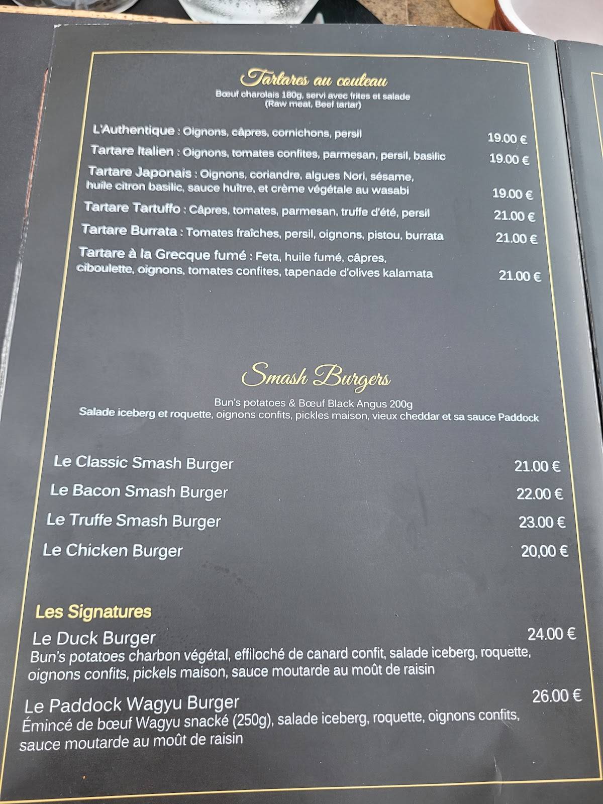Menu de Le Paddock
