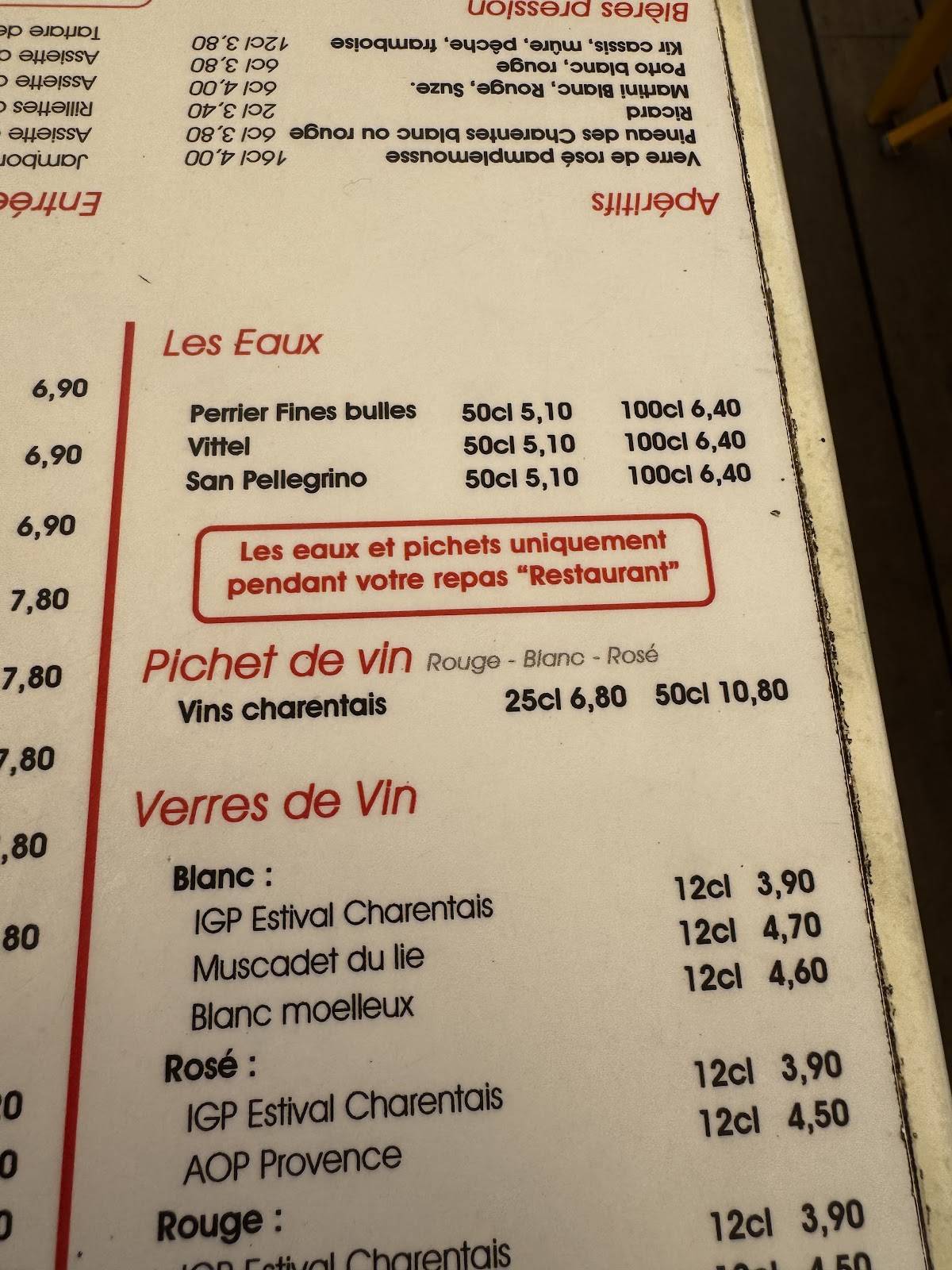 Menu de Le Récif