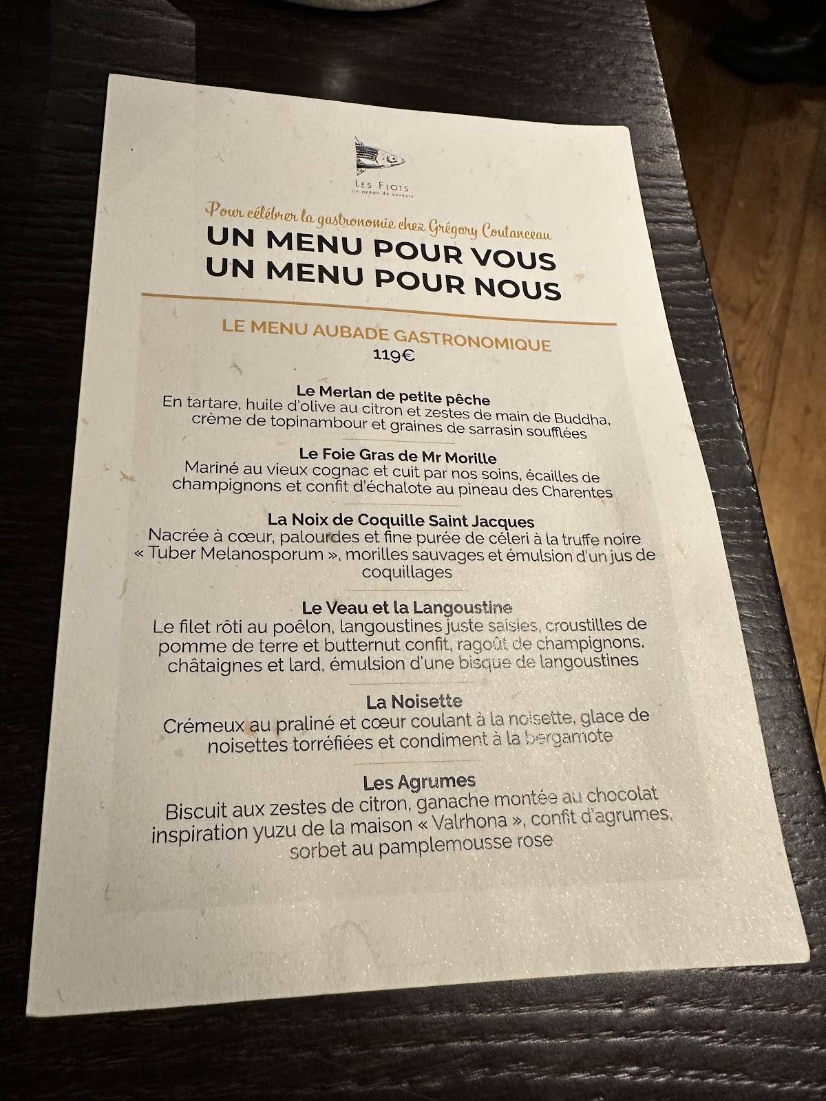 Menu de Restaurant Les Flots