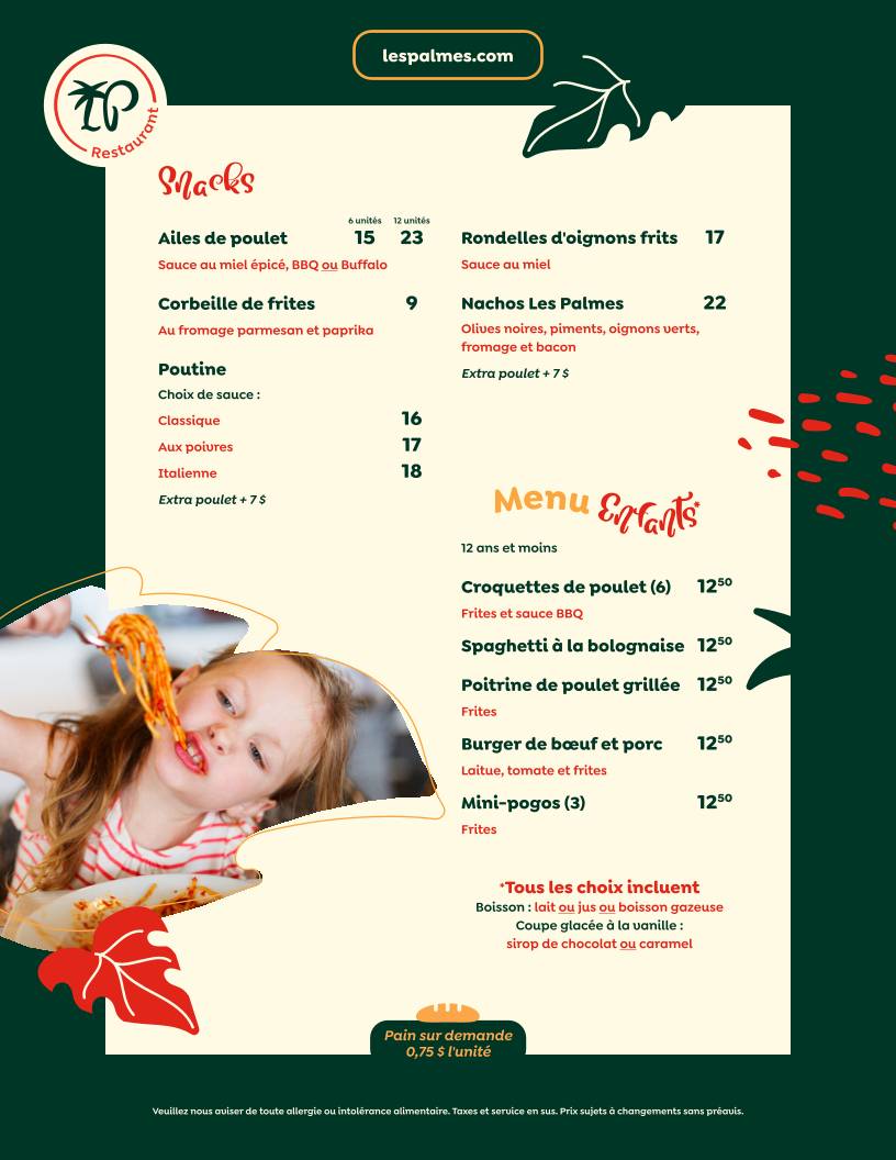 Menu de Les Palmes