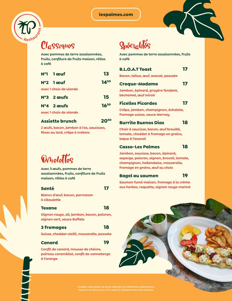 Menu de Les Palmes