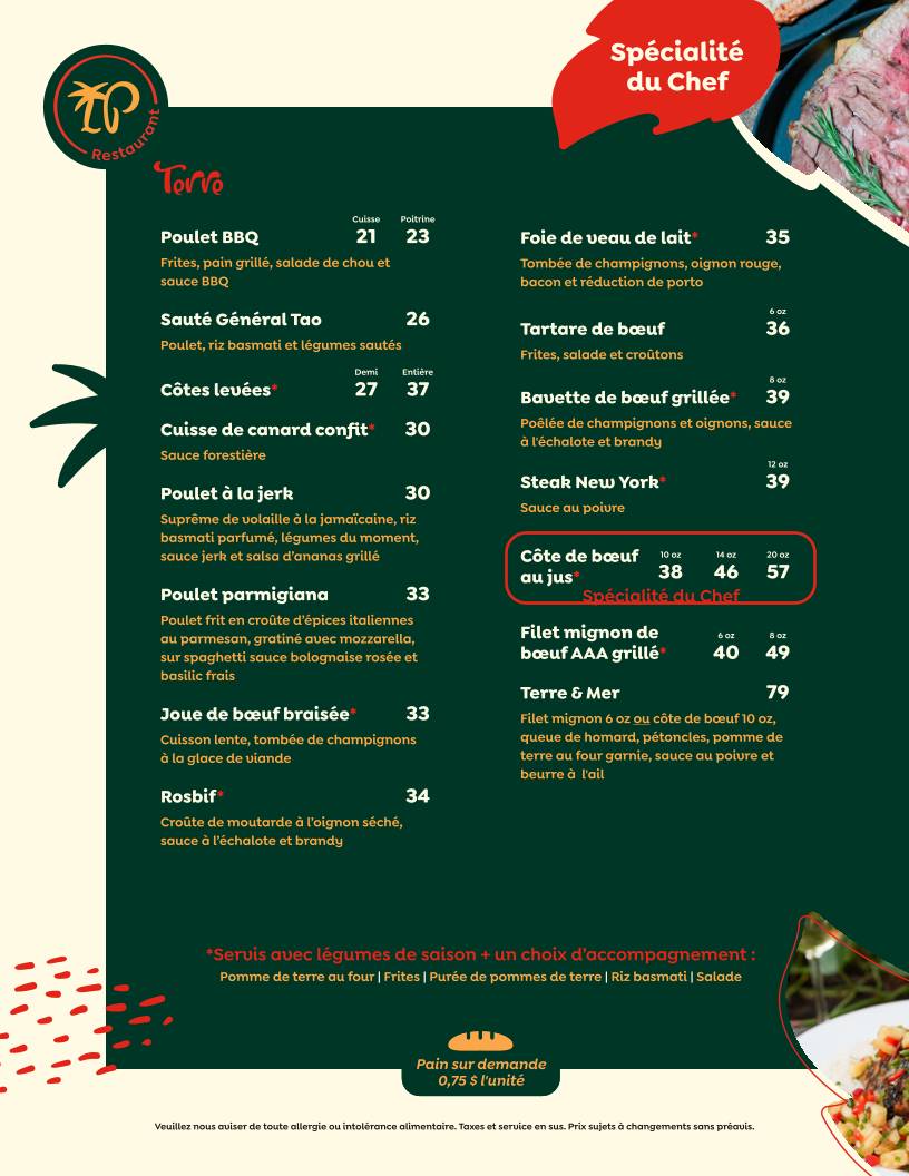Menu de Les Palmes