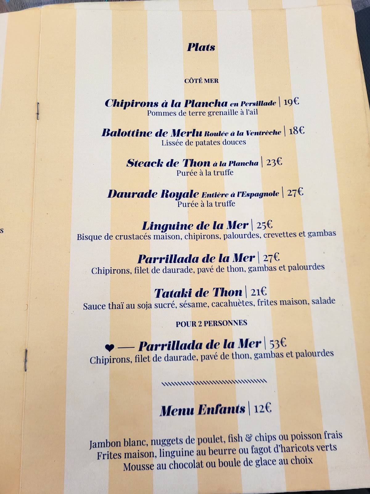 Menu de L'océan