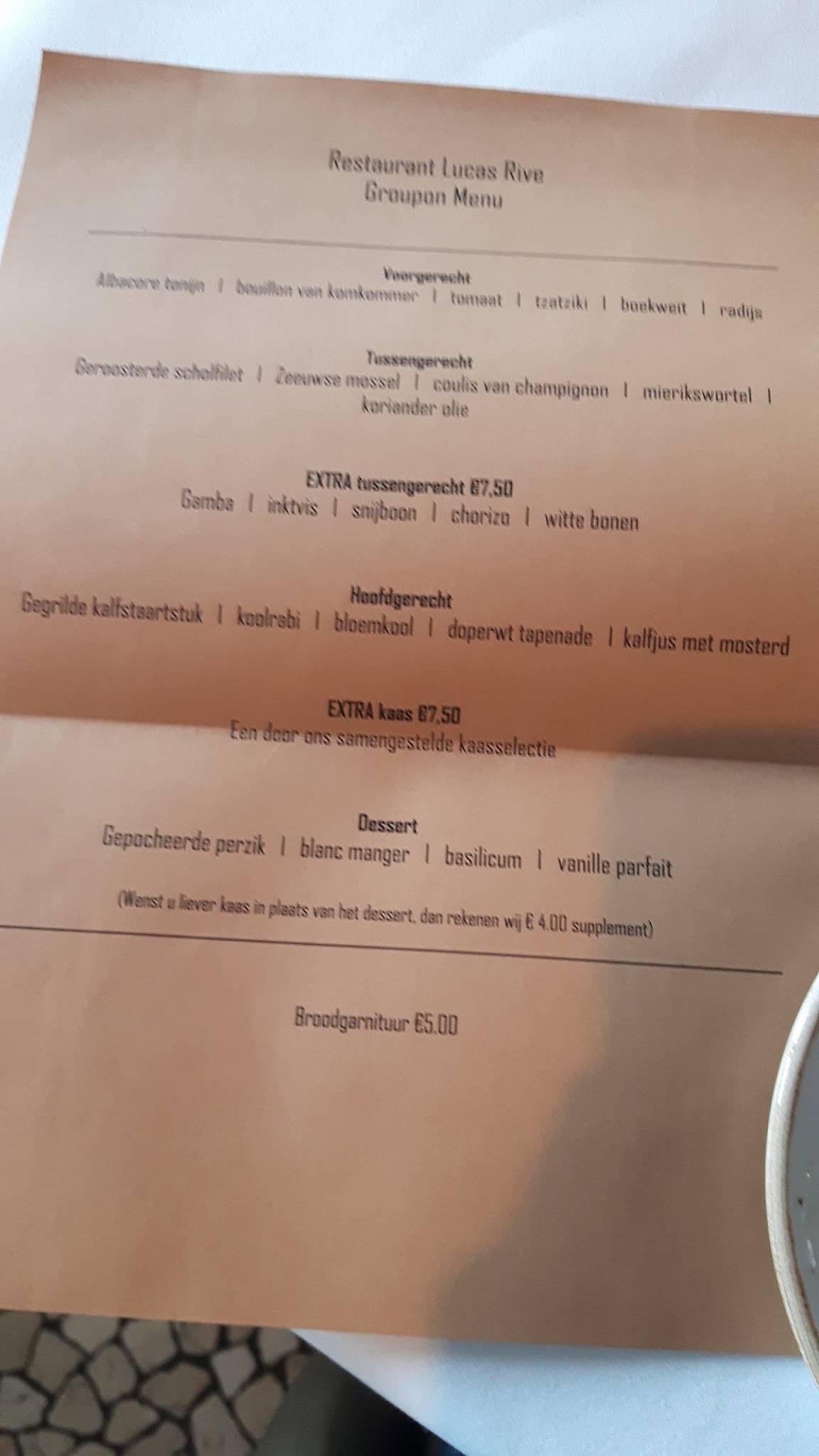 Menu de Restaurant Lucas Rive