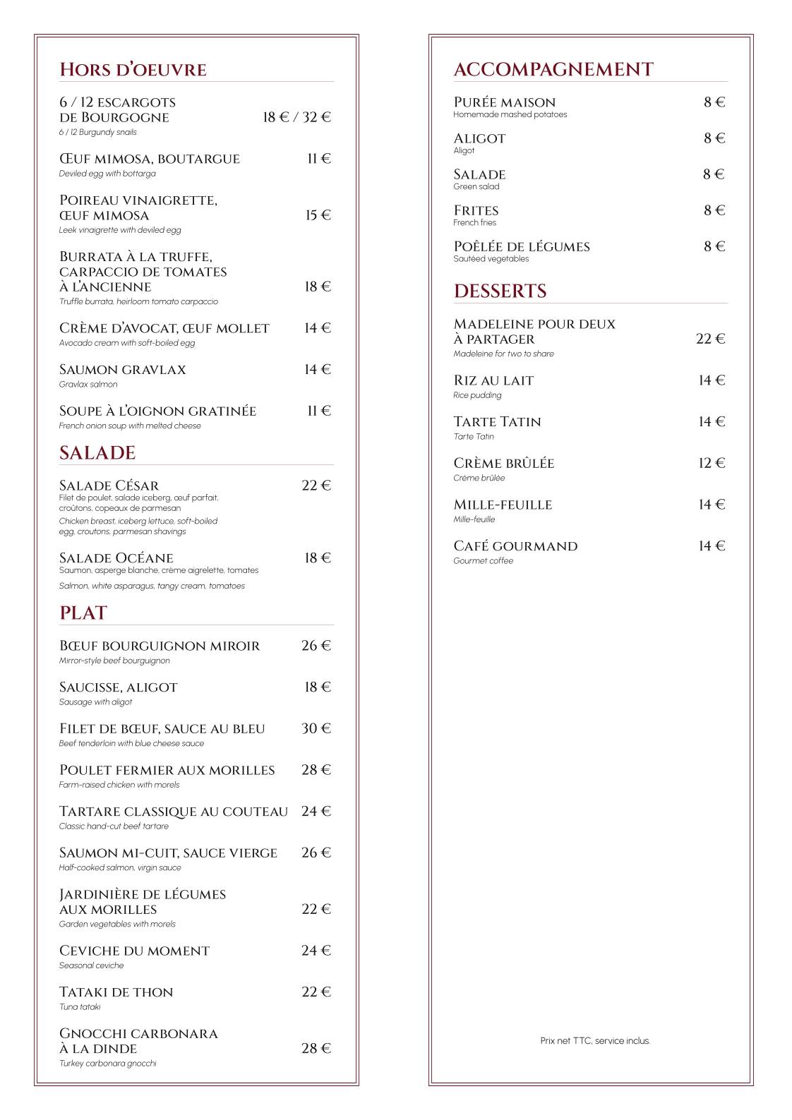 Menu de Madie