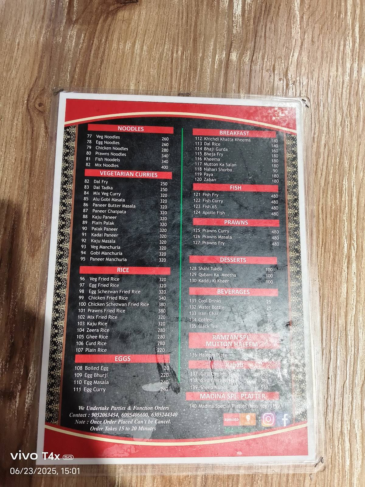 Madina hotel - Since 1947 menu