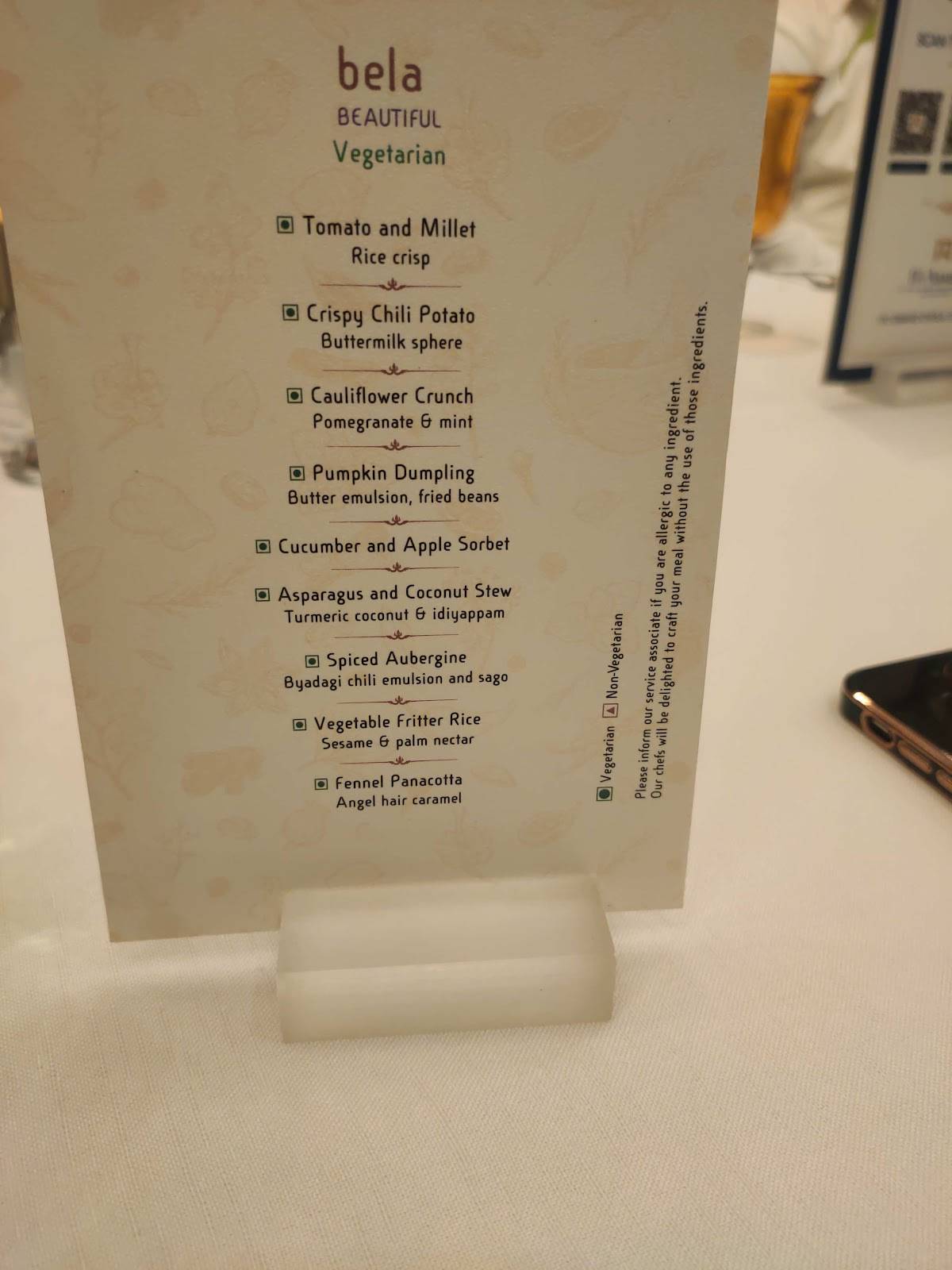 Madras Pavilion menu