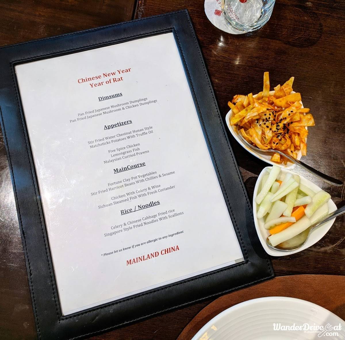 Mainland China menu