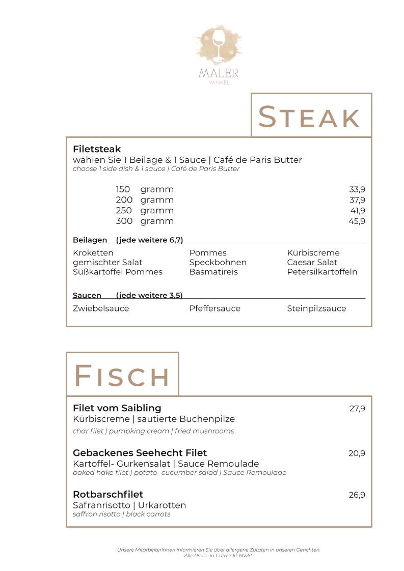 Menu de Malerwinkel Rattenberg