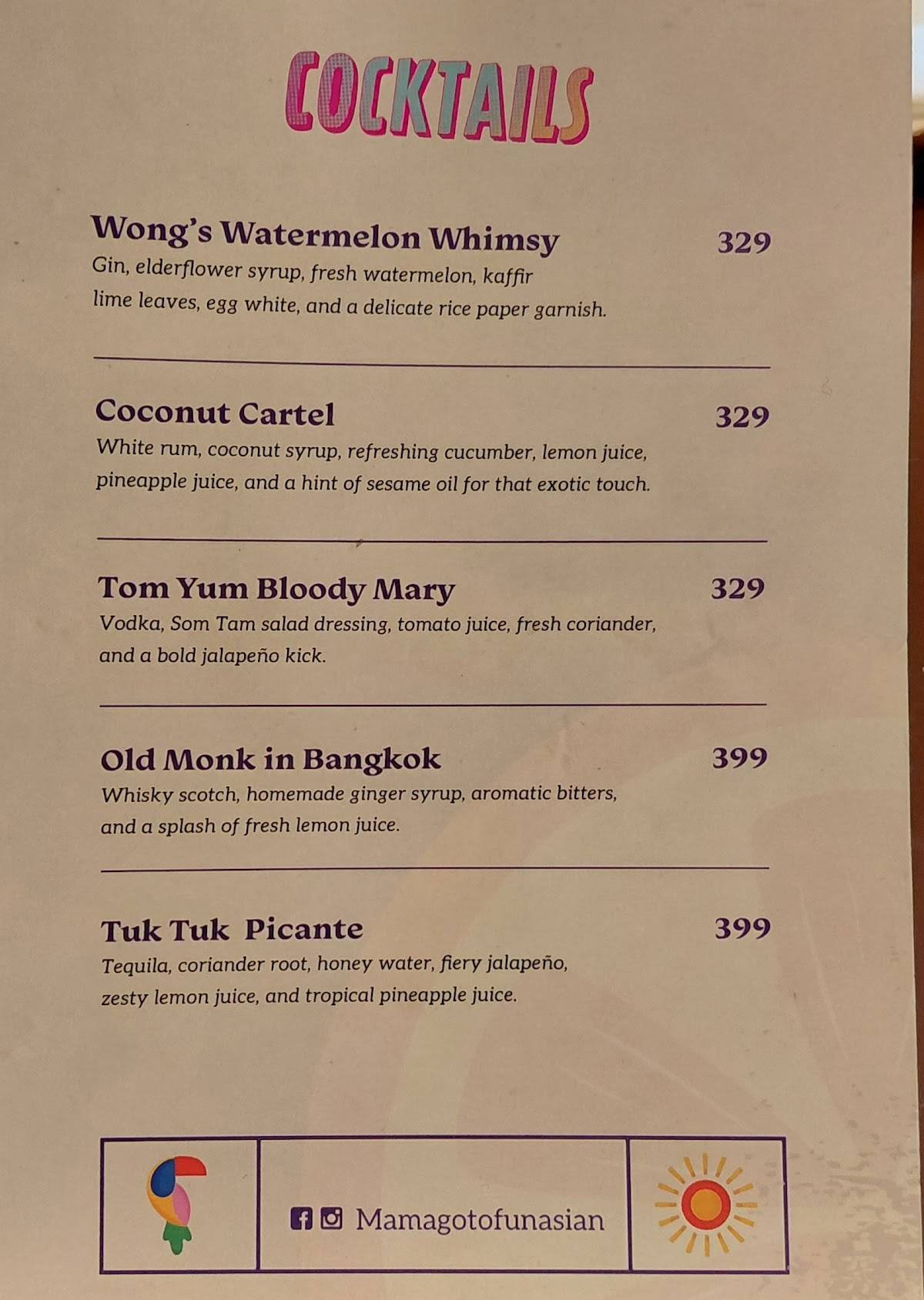 Mamagoto X Lucky Cat Bar menu