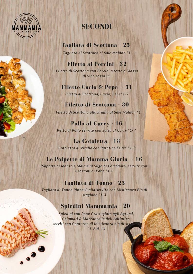 Menu di Mammamia Riccione 