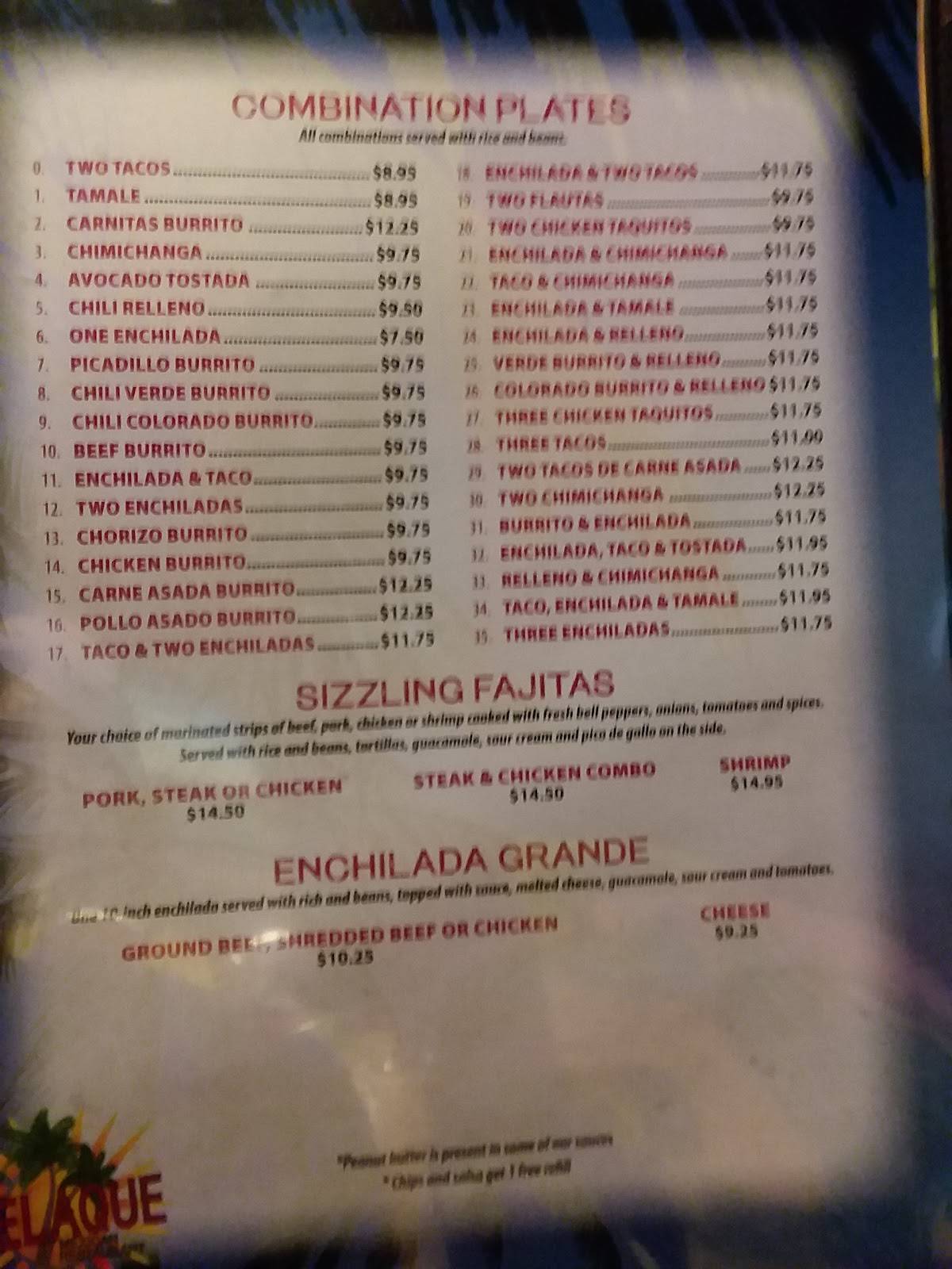 Menu at Melaque Mexican Restaurant, Helena