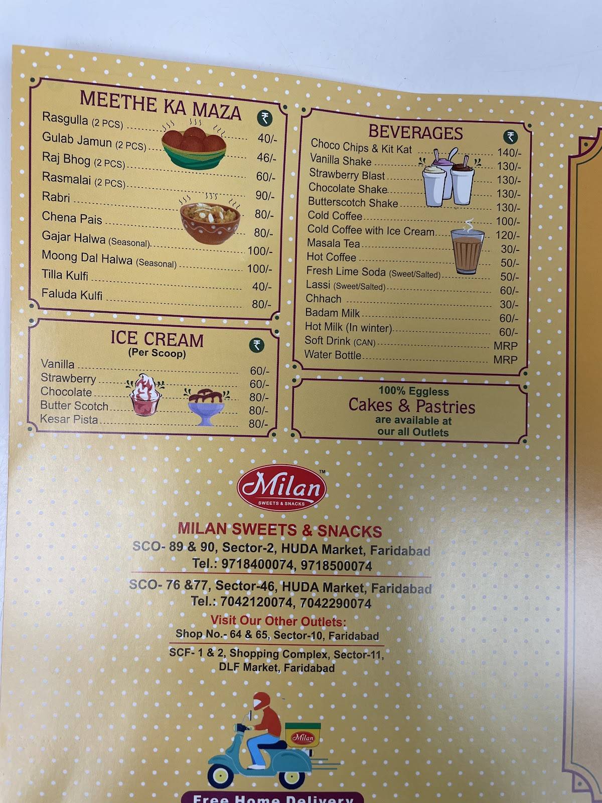 Milan Sweets & Snacks menu