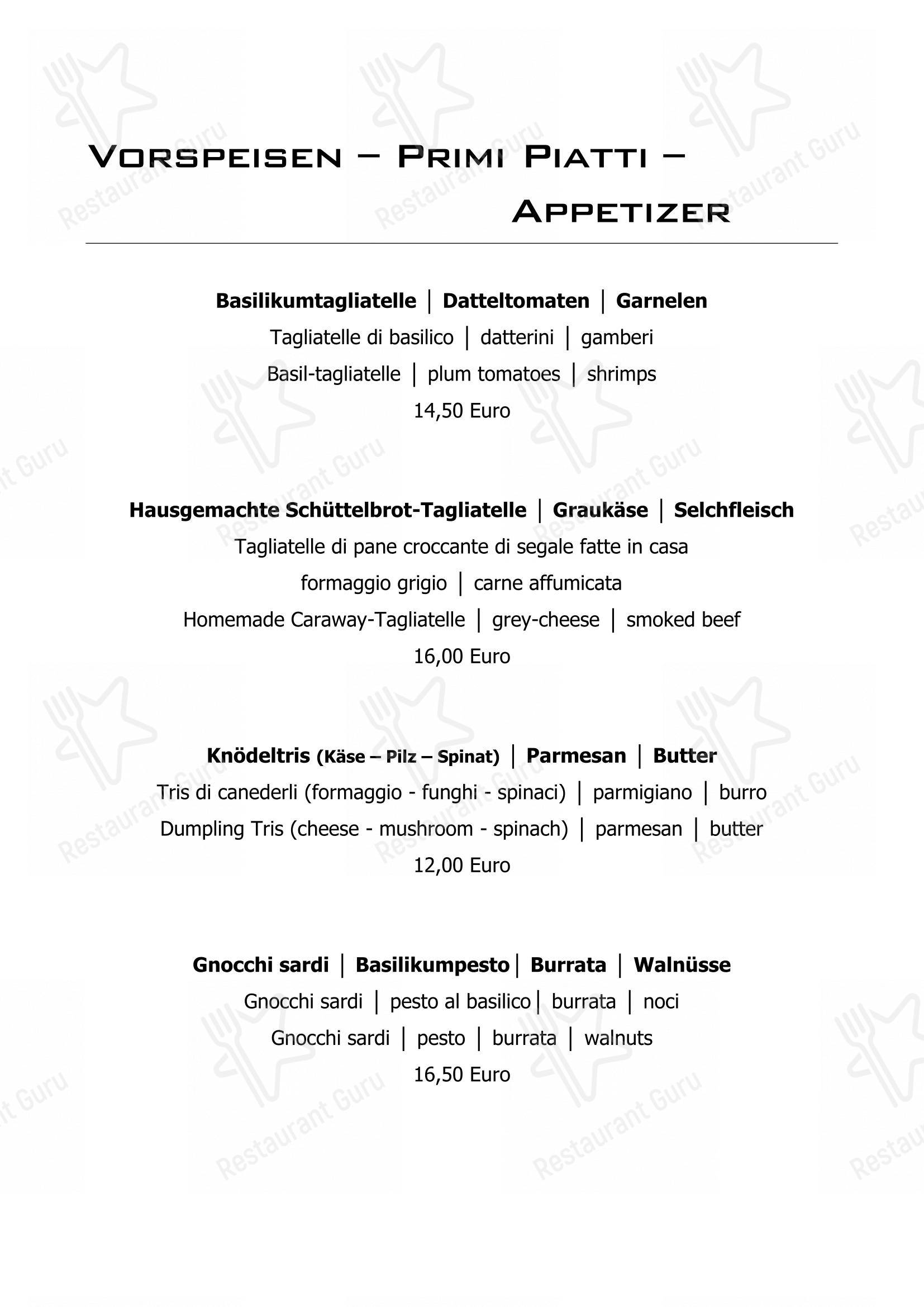 菜单 per Restaurant Mondschein ristorante