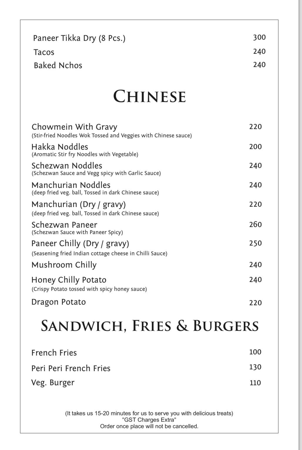 Mudra Restaurant menu
