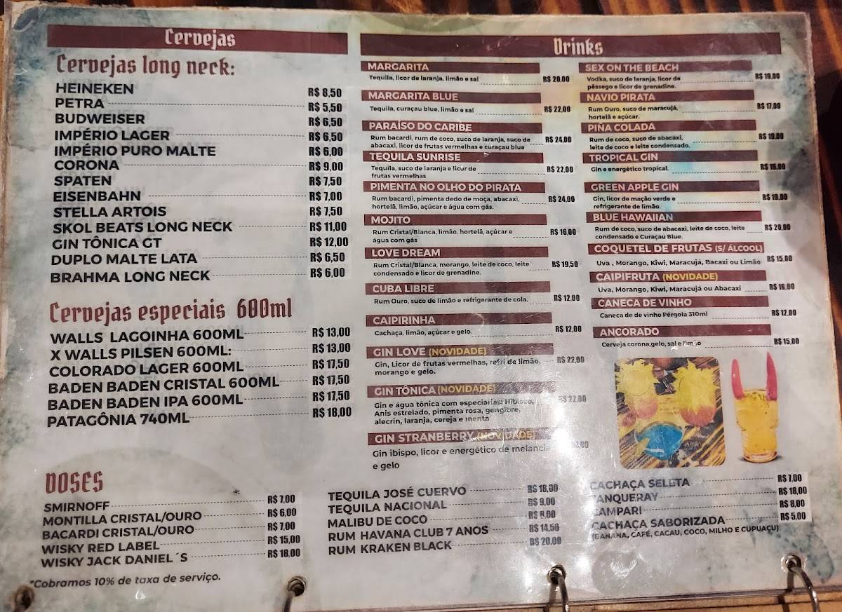 Navio Pirata Hambúrgueria cardápio