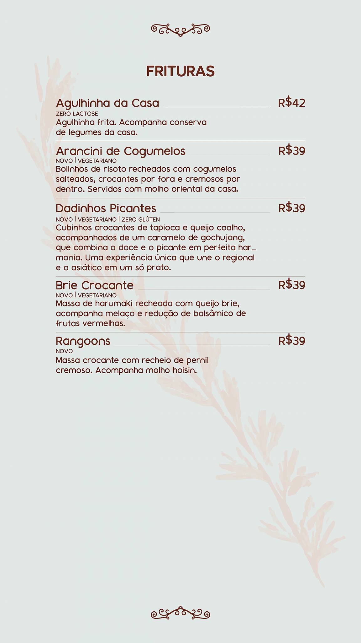 Olegária Cozinha Informal cardápio