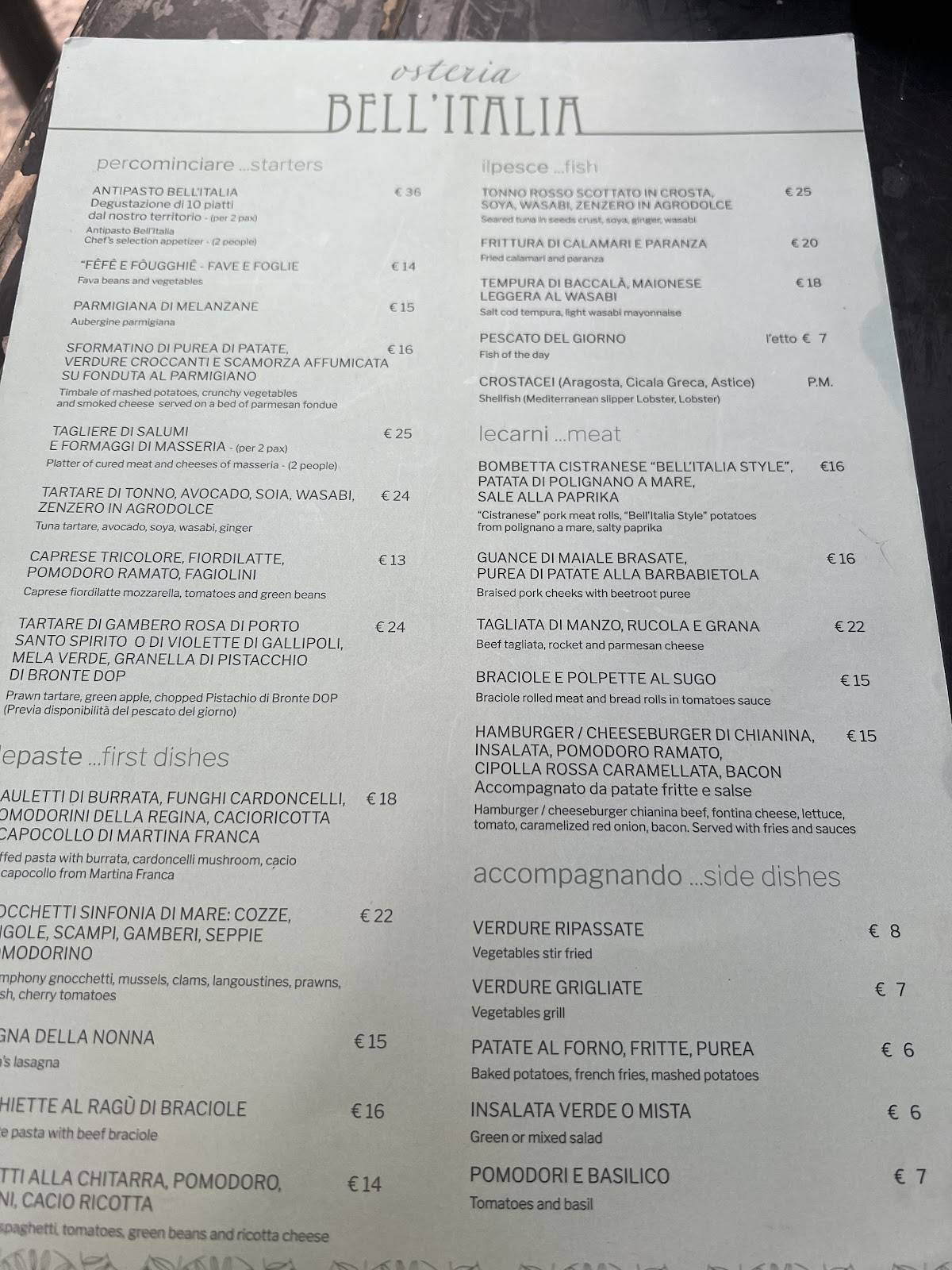 Menu di Osteria Bell'Italia 
