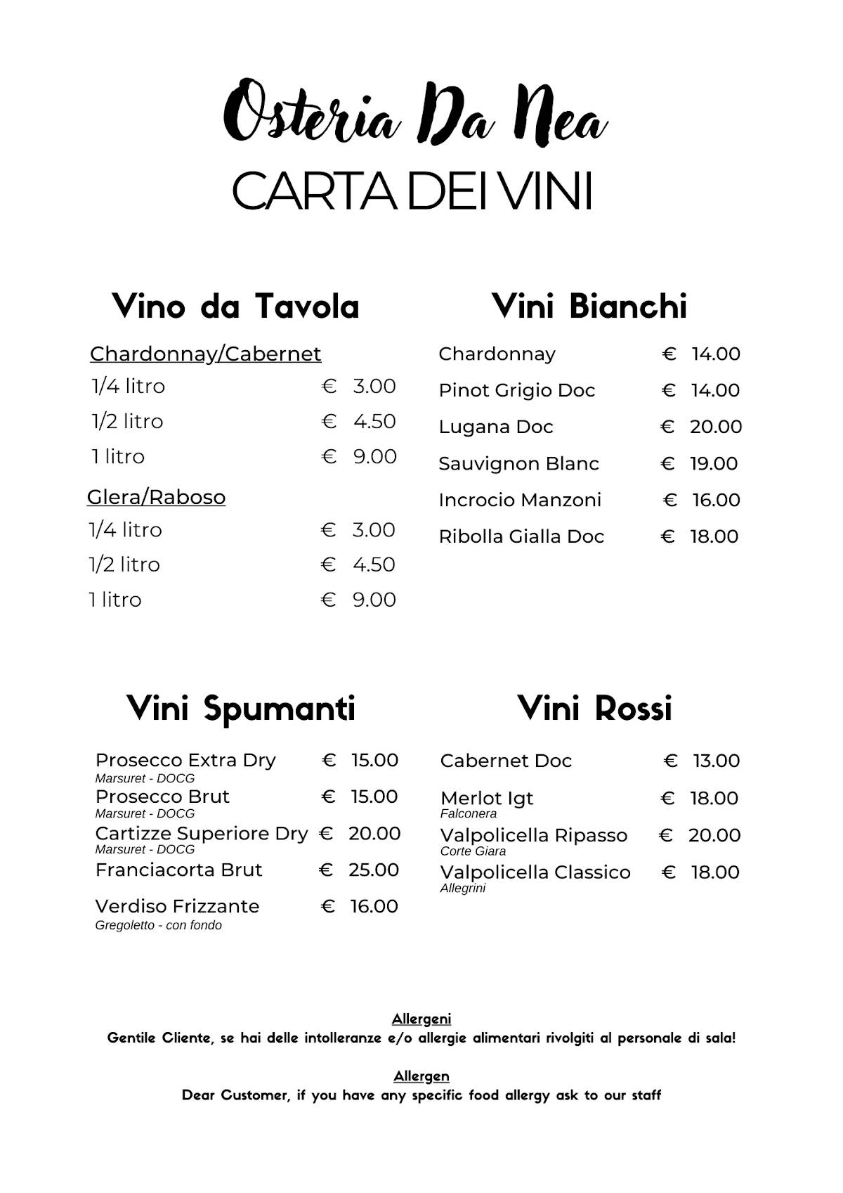 Menu di Osteria Da Nea 