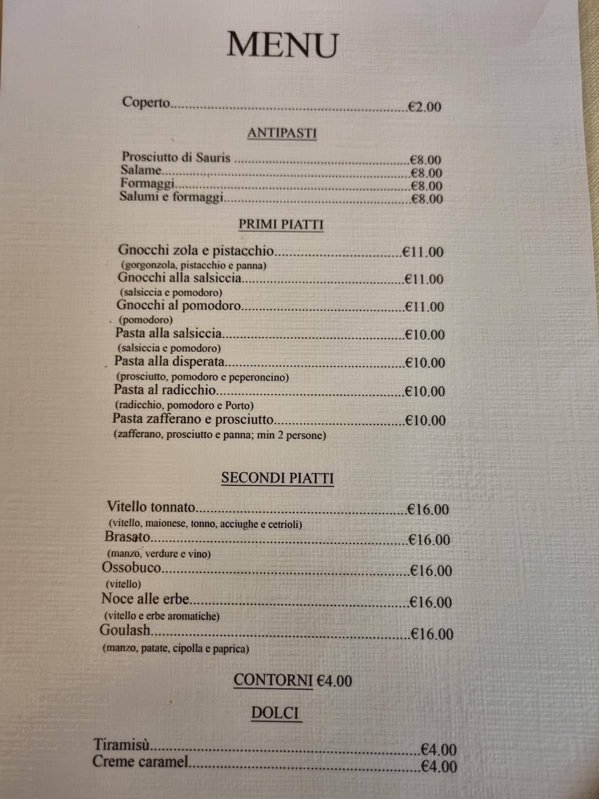 Menu da Antica Hostaria della Lanterna ristorante, Milano