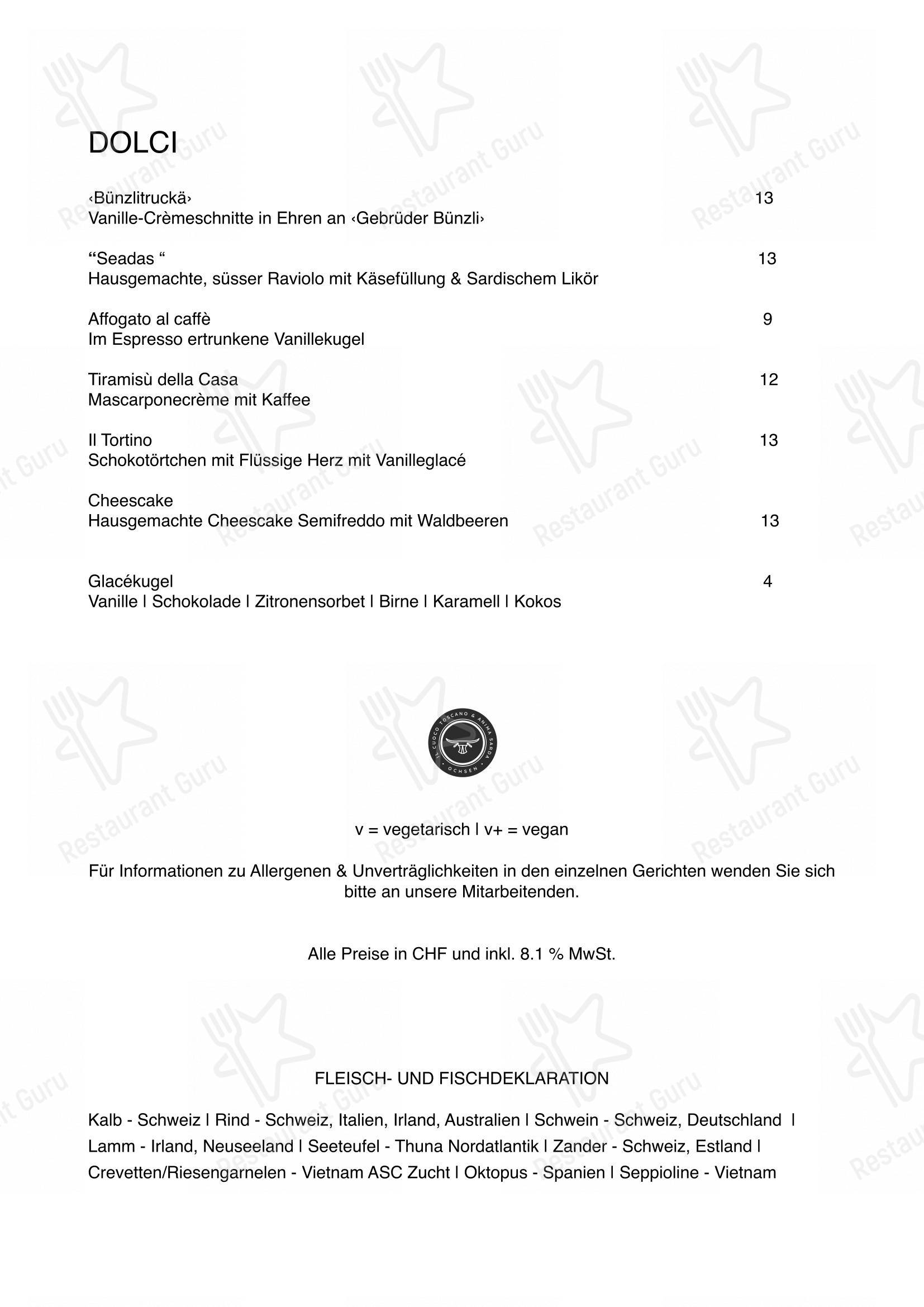 Ночное меню per Restaurant Oxen ristorante