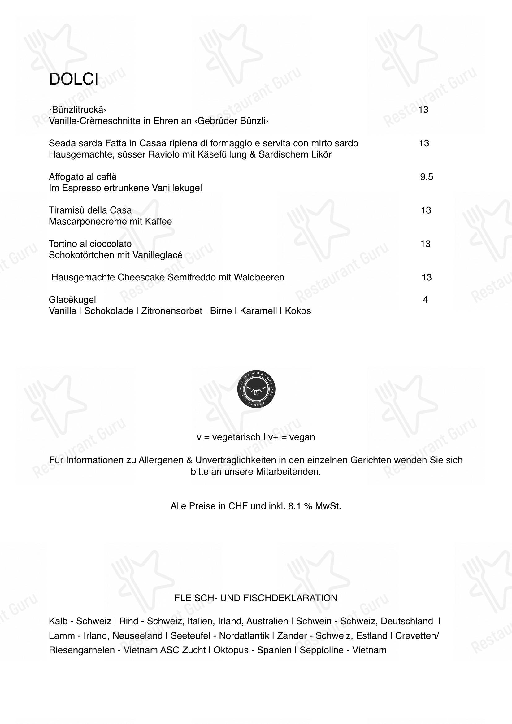 Menu di Restaurant Oxen - Lunch Menu