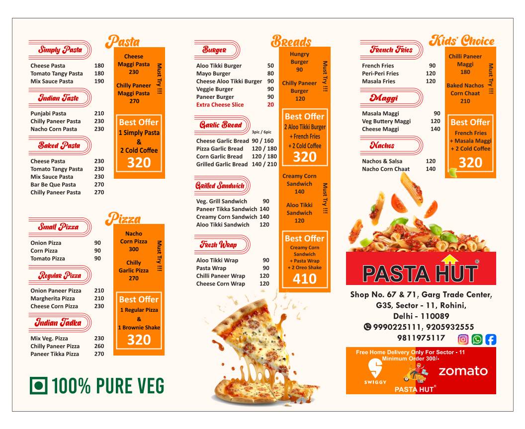 PASTA HUT SECTOR G3S menu