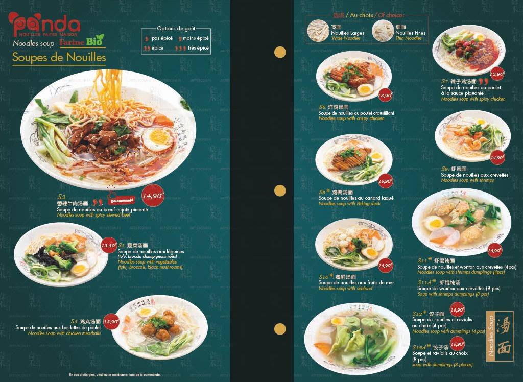 Menu de Restaurant Panda Calais