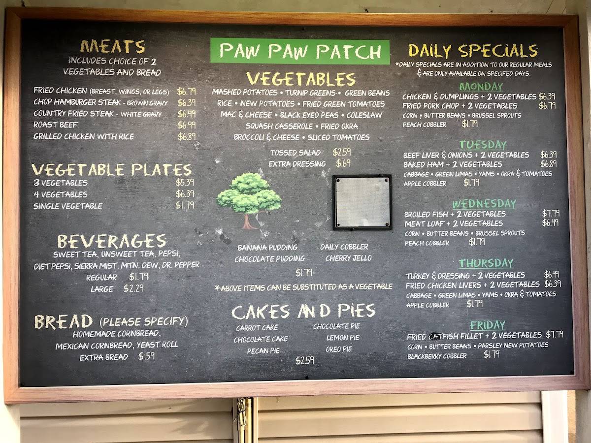 Menu at Paw Paw Patch restaurant, Birmingham