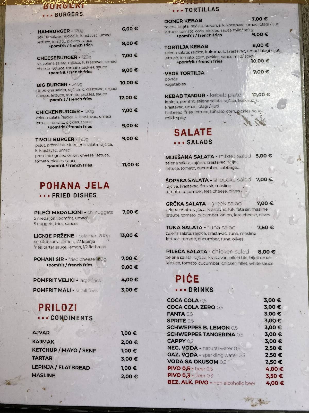 Menu di Pečenjara Tivoli 