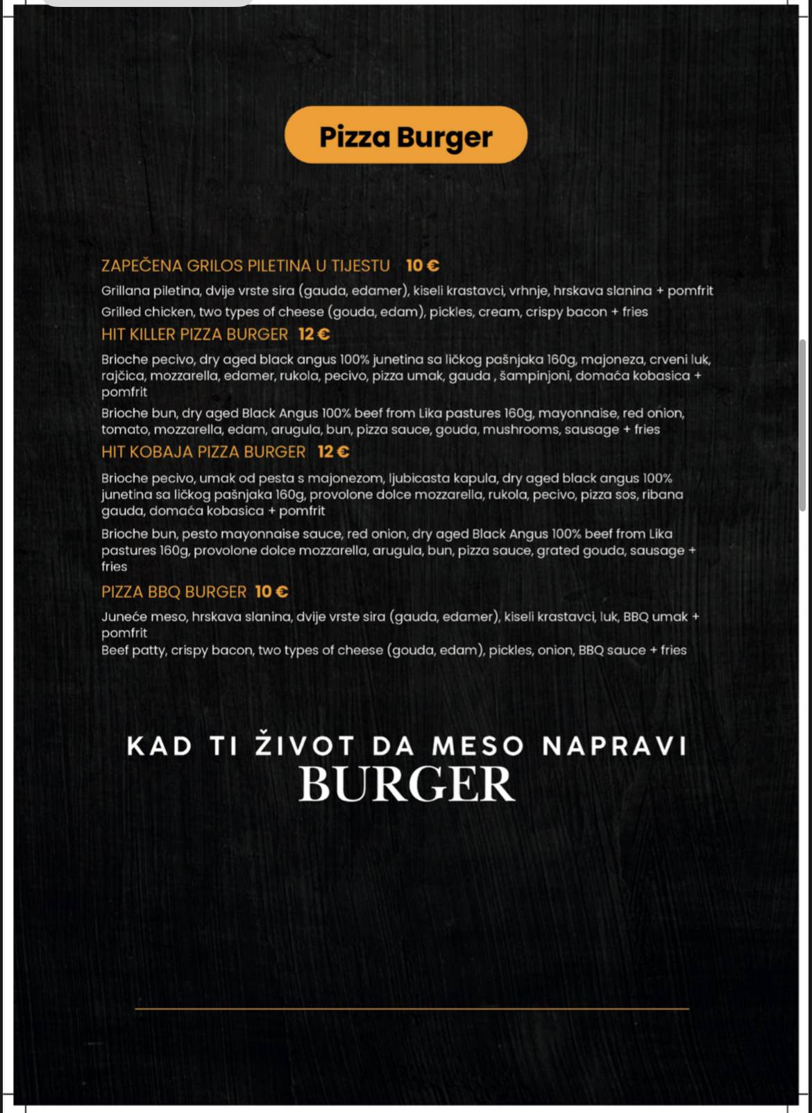 Menu di Pizza & Burgers Ftruc 