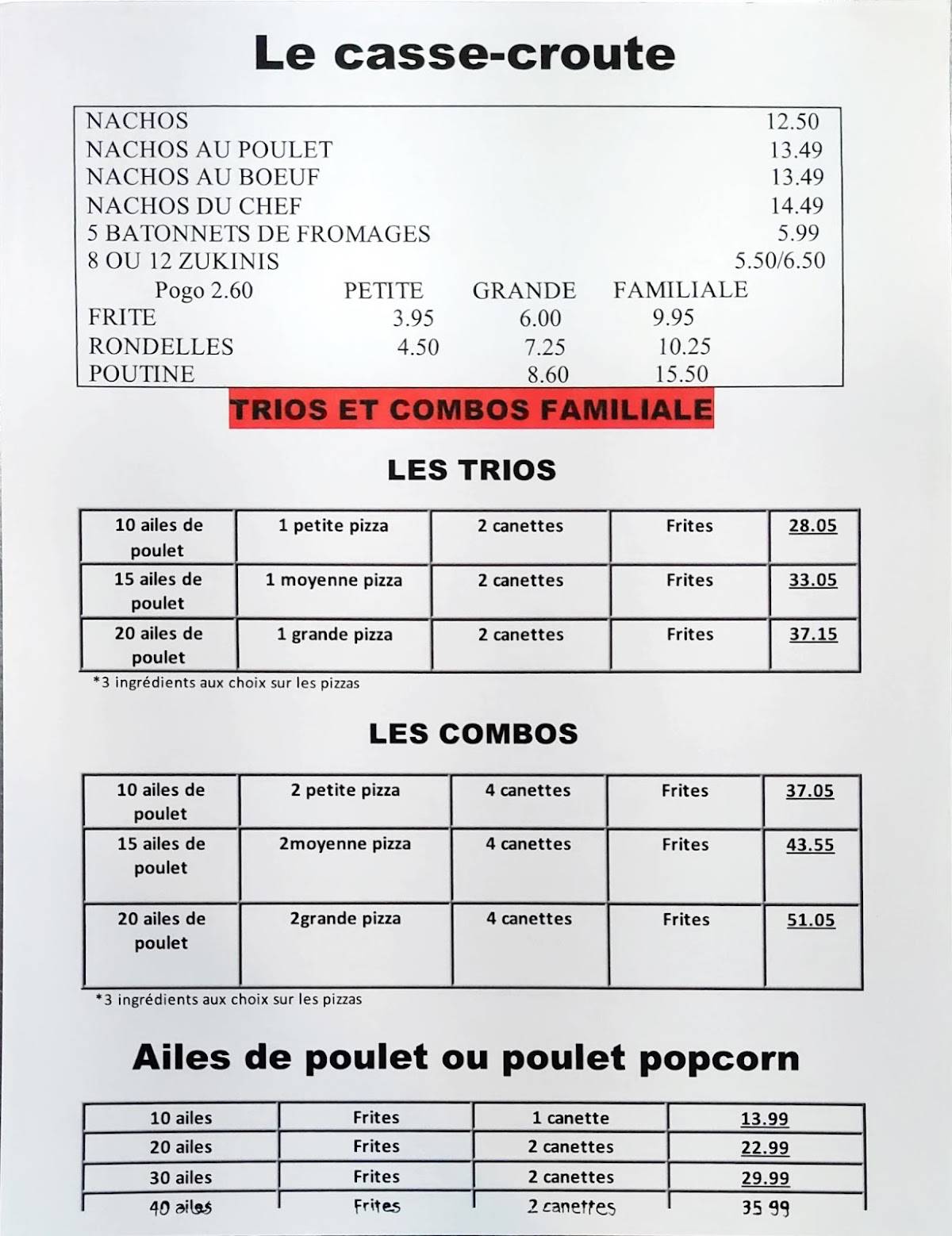 Menu de Pizza du Chef Sim